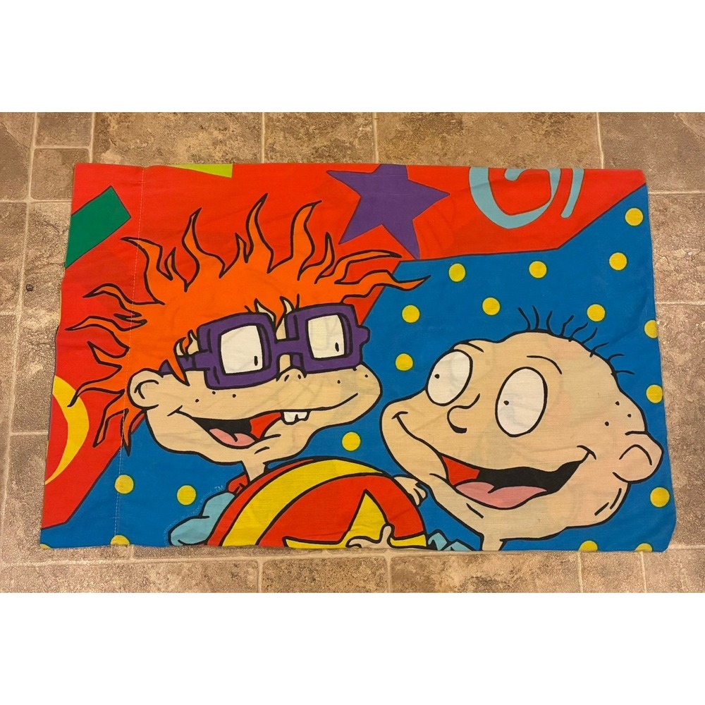 Rugrats Twin Pillow Case Flat Sheet 1997 Nickelodeon Dual Sided Chucky Angelica